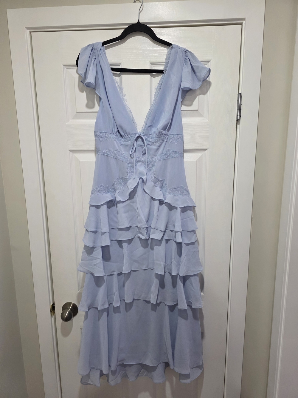 Storia Light Blue Tiered Ruffle Maxi Dress